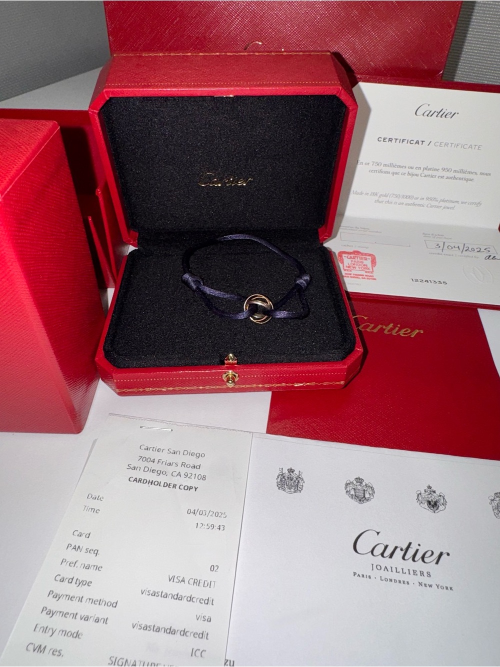 Full Set Cartier Trinity Silk Cord Bracelet (Navy Blue) - Picture 8 of 11